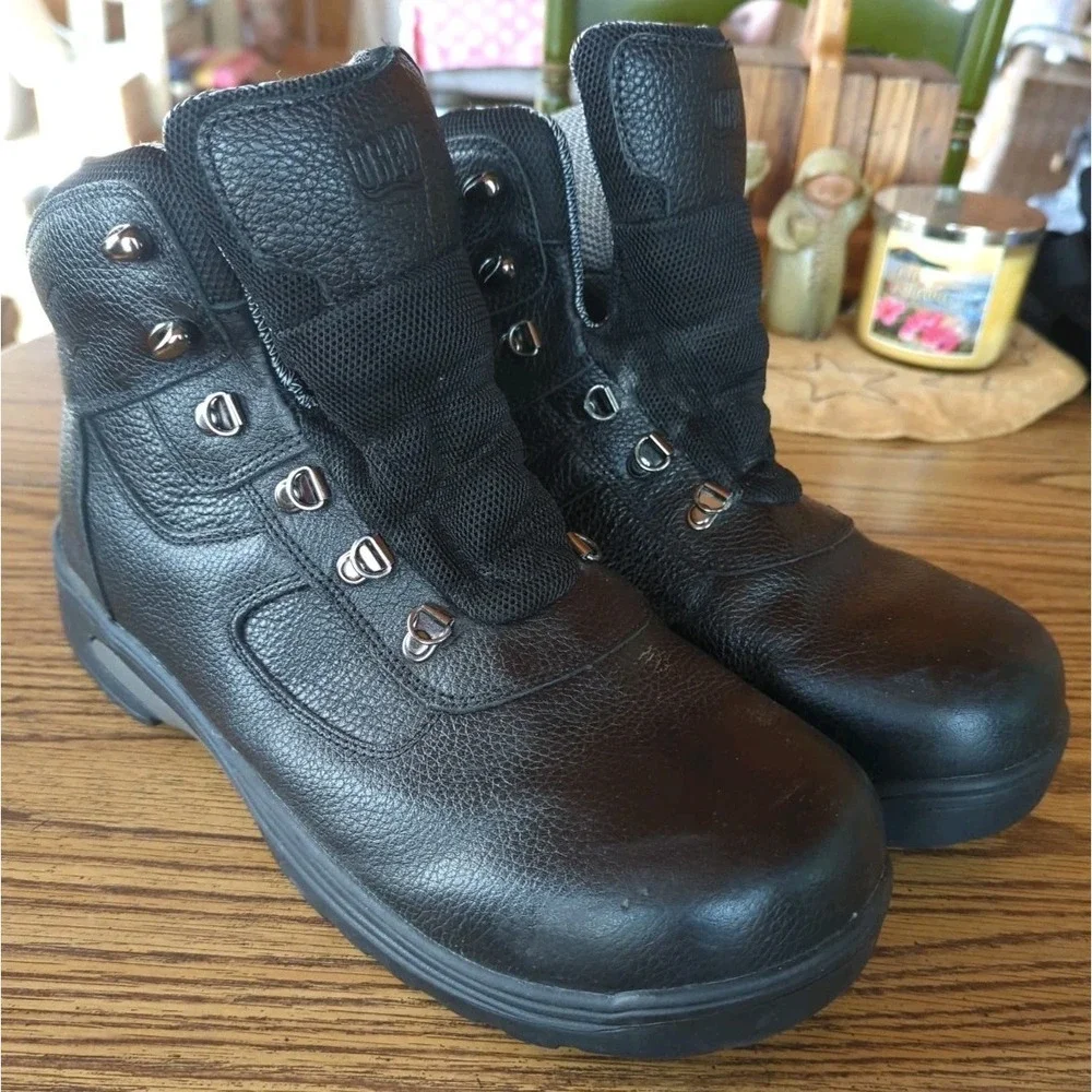 Drew Mens Rockford Black Tumbled Leather Boots Comfort Waterproof Steel 13W Wide